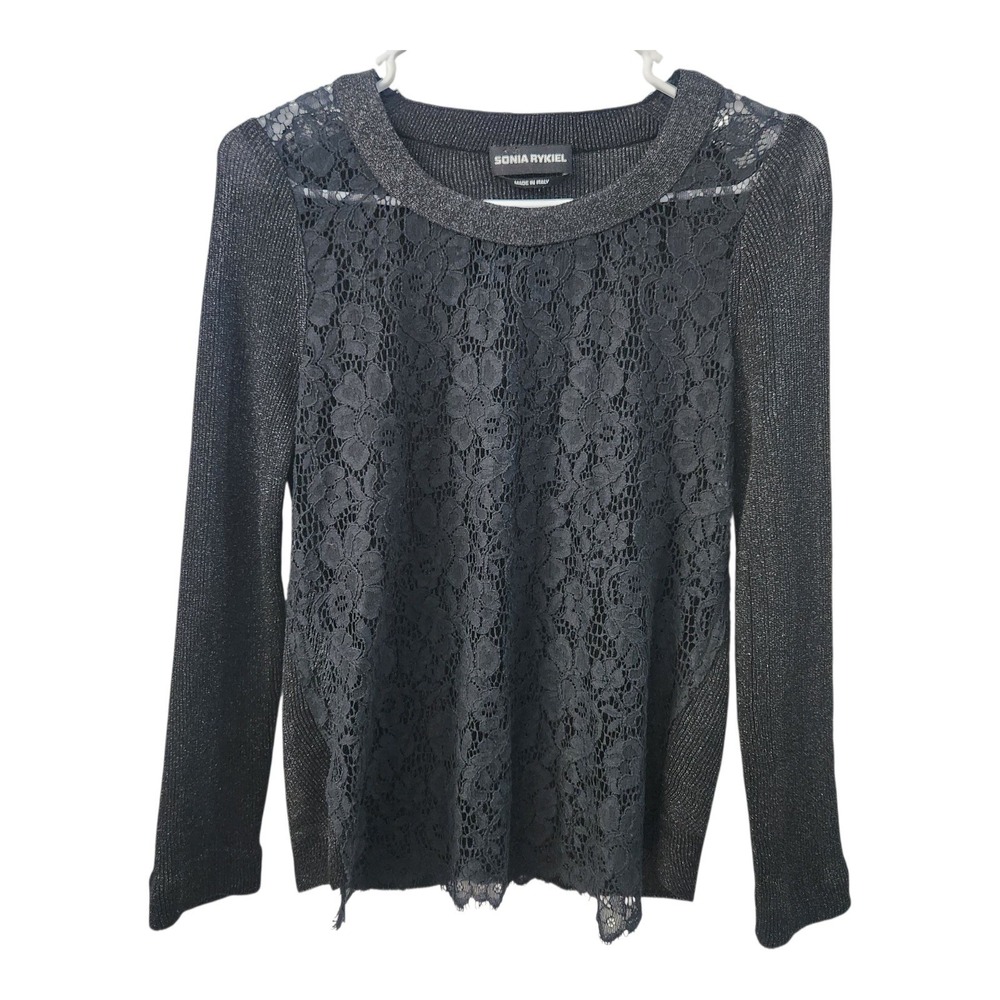 Sonia Rykiel Italy Lace Metallic Knit Sheer Top Long Sleeve‎ Women's Whimsigoth